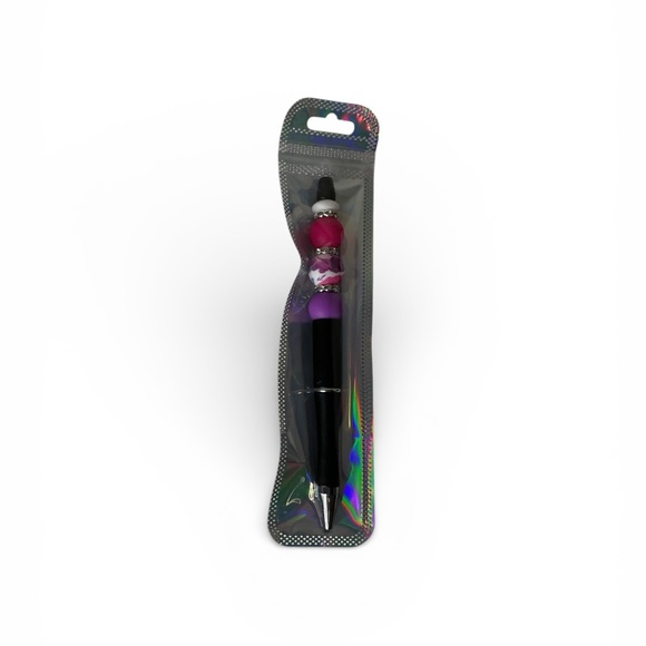 Handmade Beaded Pen – Pink & Purple Floral with Black Barrel - Picture 3 of 3